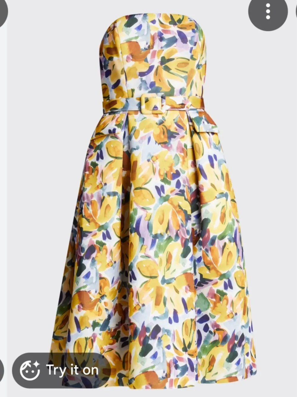 Badgley Mischka Yellow Floral Strapless A-Line Dress Size 6 - Picture 2 of 6